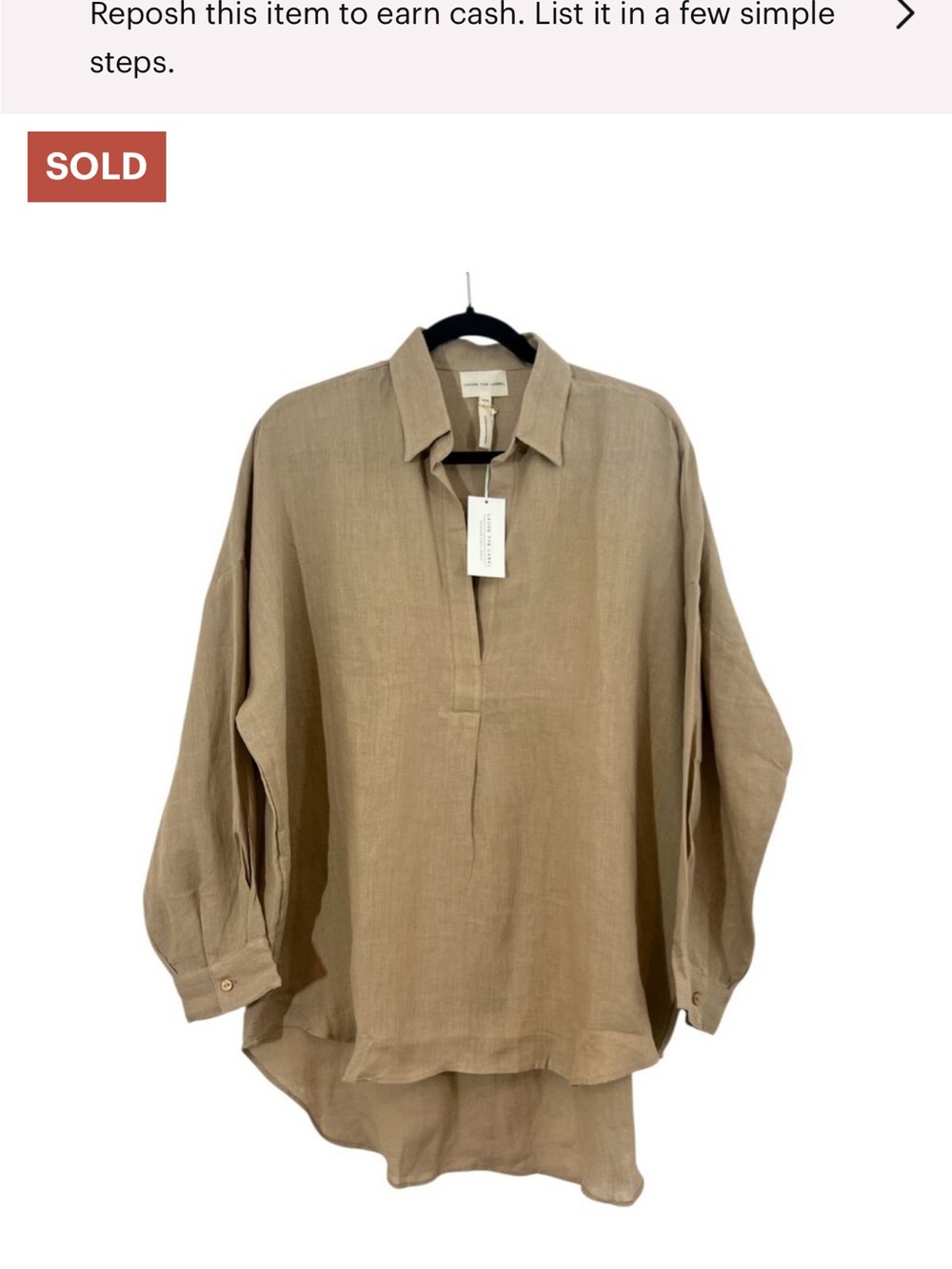 Laude the Label Oversized Linen Tunic Tan Size S/M New